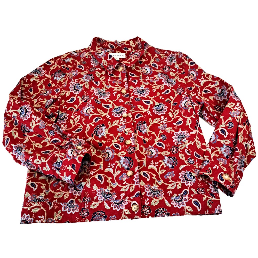 Haymaker Floral Paisley Button Up Shirt Jacket Women's XL‎ Red Classic